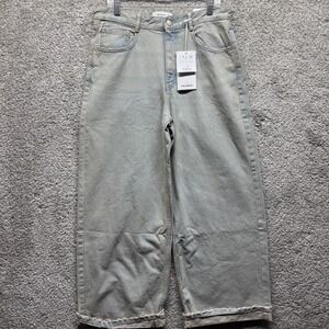 Pull & Bear Women's 8  34x32 Wide-Leg Baggy Oversized Acid Wash Jeans Fringe NWT